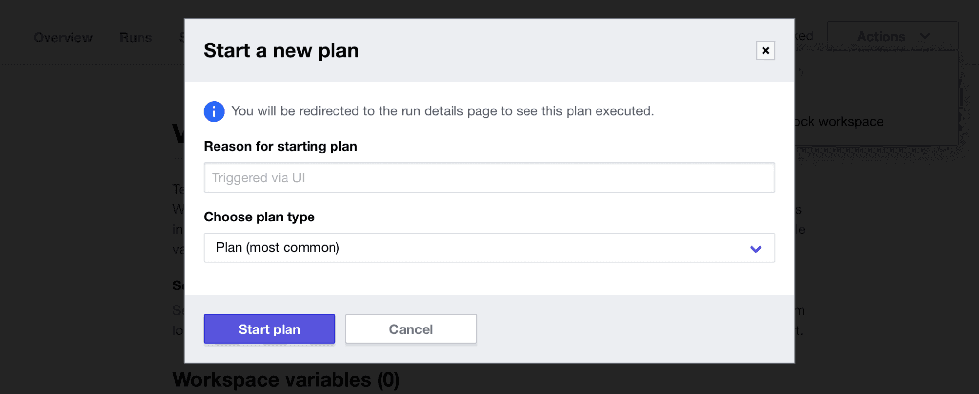 Confirm plan run in `learn-terraform-s3-migrate-tfc-main` workspace