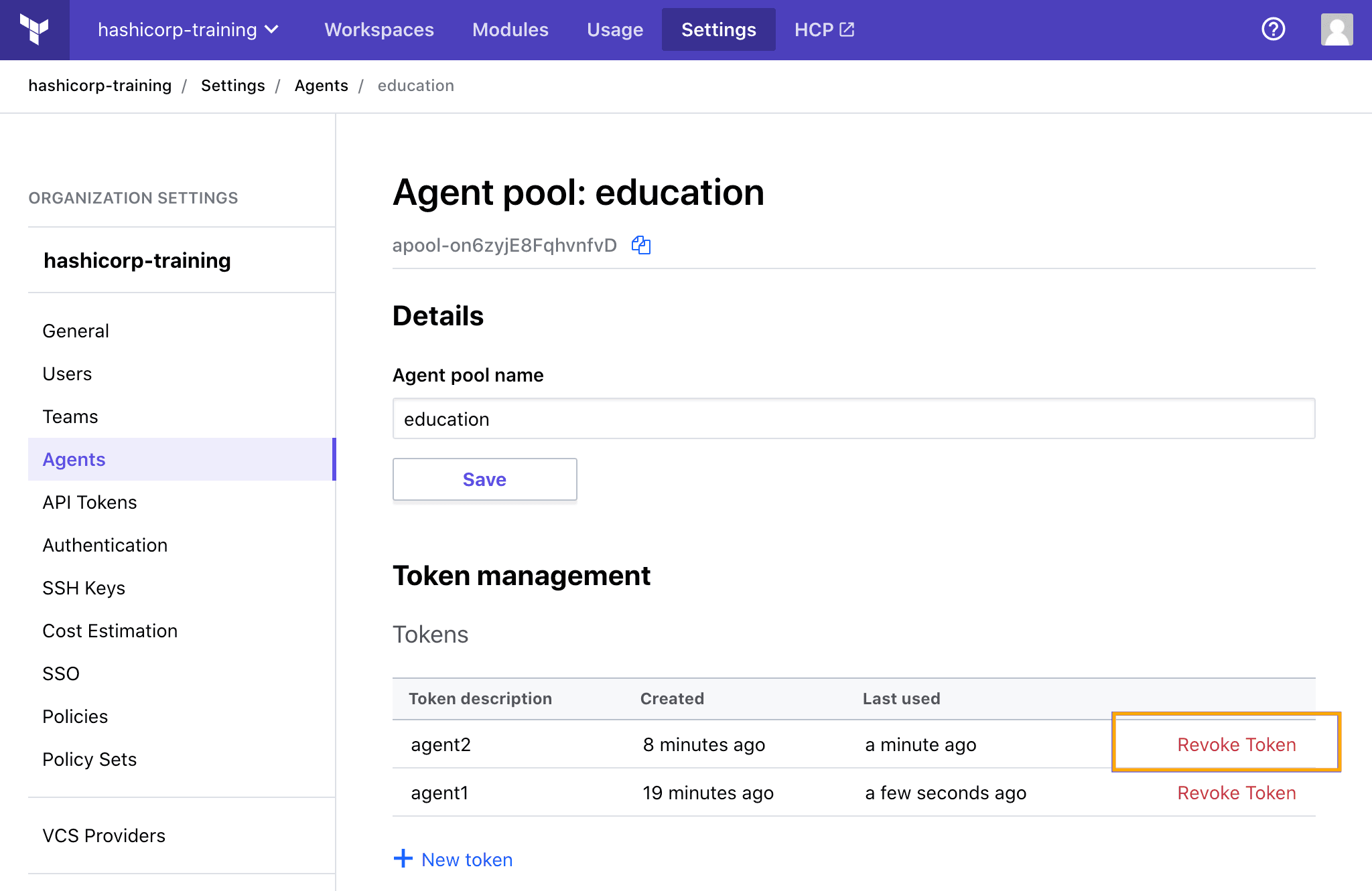 HCP Terraform agent token revocation